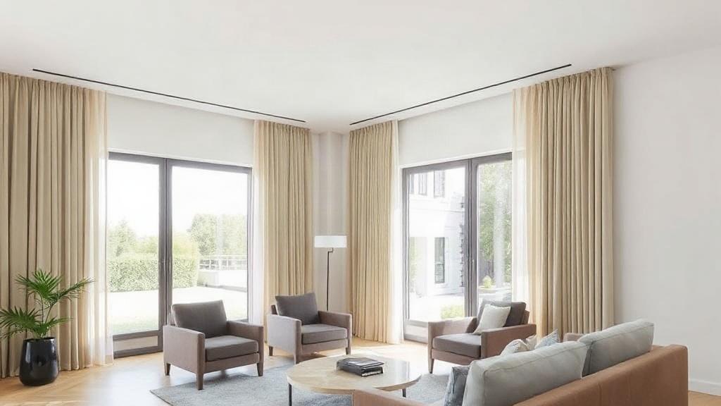 Vorhang-Lösungen für bodentiefe Fenster – Schienensysteme unter Putz. Design und Ästhetik: Wie bleibt die Innenarchitektur stimmig? Vorhang-Lösungen für bodentiefe Fenster – Schienensysteme unter Putz. Design und Ästhetik: Wie bleibt die Innenarchitektur stimmig?